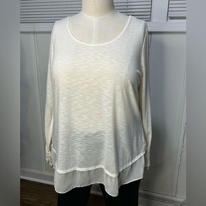 Cato 22/24W Ivory Layered Look Slub Knit Long Sleeve Top